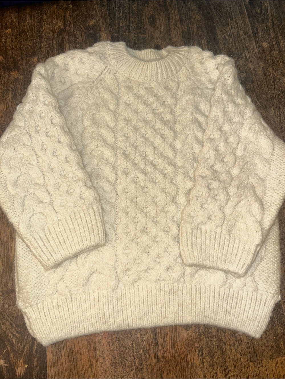 Zara Cream Cable-Knit Crewneck Sweater